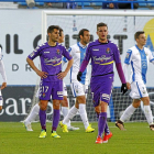 Villar, en el centro y junto a Moyano, durante el Leganés-Real Valladolid de la última temporada.-ARABA PRESS