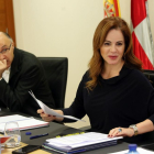 La presidenta de las Cortes, Silvia Clemente, y el vicepresidente primero, Ramiro Ruiz Medrano, durante la Junta de portavoces de las Cortes de Castilla y León-ICAL