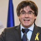El expresidente Carles Puigdemont durante su intervención desde Bruselas, esta mañana.-EMMANUEL DUNAND (AFP)