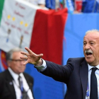 Vicente del Bosque, durante el partido contra Italia de la Eurocopa pasada.-EFE / GEORGI LICOVSKI
