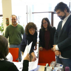 Los representantes de Podemos, C's y PSOE registrando, ayer, la petición de comparecencias.-ICAL