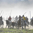 Varios caballistas custodian a los toros por el encierro de campo.-El Mundo