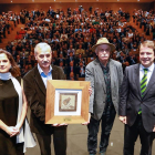 Adriana Ulibarri, José María Bermúdez de Castro, Eudald Carbonell y Alfonso Fernández Mañueco, ayer, en el Auditorio Miguel Delibes de Valladolid.-J.M. LOSTAU