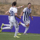 Miguel celebra uno de los dos goles que marcó ayer frente al Salamanca.-PABLO REQUEJO / PHOTOGENIC