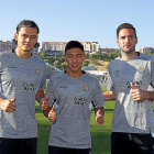 El turco Ünal, el argentino Suárez y el croata Cop, ayer antes de su primer entrenamiento con el Real Valladolid.-MIGUEL ÁNGEL SANTOS