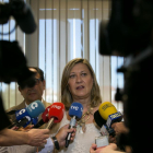 La consejera Pilar del Olmo atiende a los medios de comunicación.-ICAL