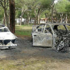 Dos BMW calcinados por la banda tras un robo en el pinar cercano a la urbanización Las Aceñas.-E. M.