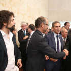 Acto de toma de posesión de Juan Vicente Herrera como presidente de la Junta de Castilla y León. En la imagen de Ia D, el portavoz de IU en las Cortes, José Sarrión; el portavoz de Ciudadanos, Luis Fuentes, el procurador popular, JUan José Sanz Vitorio; y-Ical