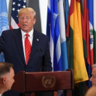El presidente de EEUU, Donald Trump, durante una rueda de prensa en la ONU, este martes.-SAUL LOEB (AFP)