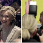 Combo de fotografías de Clinton y Trump, tras votar en sus respectivos centros electorales, este martes.-AP / ANDREW HARNIK / RICHARD DREW