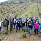 Bodegueros, viticultores y otros integrantes de la Asociación de Vinos de Cebreros brindan en una viña de la comarca por el logro de la denominación de origen.-Antonio García