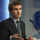 Pablo Casado durante la rueda de prensa que ofrecida tras la reunión del Comité Ejecutivo Nacional.-DAVID CASTRO