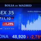 Panel informativo del Ibex 35, este jueves en la Bolsa de Madrid.-Foto: EFE
