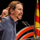 Pablo Iglesias, en un acto de la campaña de las elecciones catalanas del 21-D.-MARTÍ FRADERA