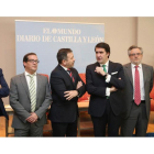 El director general del Incibe, Miguel Rego (3I), y el consejero de Fomento y Medio Ambiente, Juan Carlos Suárez-Quiñones (3D), participan en la Jornada 'Ciberseguridad: Diez años de Incibe en Castilla y León'.-ICAL