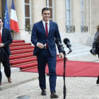 Pedro Sánchez, ayer en el Palacio del Elíseo de París, tras reunirse con el presidente francés, François Hollande.-AFP