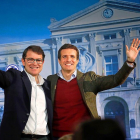 Alfonso Fernández Mañueco y Pablo Casado, al final del acto en el que se proclamaron la candidatura de Mañueco a la Junta y los candidatos de las capitales.-E. M.
