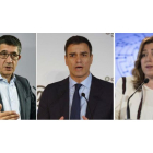 Patxi López, Pedro Sánchez y Susana Díaz, los tres precandidatos a las primarias del PSOE.-