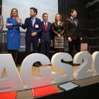 Barcones, Del Olmo, Pontvianne, Iturbe, Marcos y Carriedo, ayer en Palencia tras la asamblea de Empresa Familiar.-ICAL