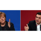 Angela Merkel y el primer ministro griego y líder de Syriza, Alexis Tsipras.-Foto: AFP / LOUISA GOULIAMAKI / PATRIK STOLLARZ
