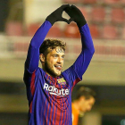 El ex blanquivioleta Jose celebra uno de sus goles con el Barcelona B en Segunda División.-LALIGA
