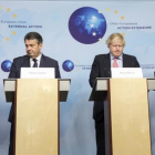 Los ministros de Exteriores de Francia, Jean Yves Le Drian,  Reino Unido, Boris Johnson, Alemania, Sigmar Gabriel,  y la jefa de ladiplomacia europea, Federica Mogherini.-EFE