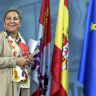 La vicepresidenta y portavoz de la Junta de Castilla y León durante la rueda de prensa para explicar los acuerdos.-ICAL