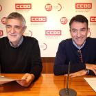 Los secretarios regionales de CCOO y UGT, Ángel Hernández (D) y Agustín Prieto (I), presentan la Jornada de Renta Garantizada de Ciudadanía.-ICAL