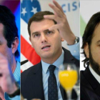 Pablo Casado (PP), Albert Rivera (Ciudadanos) y Santiago Abascal (Vox).-EL PERIÓDICO