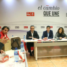 El portavoz del Grupo Socialista, Luis Tudanca, y la presidenta del grupo de los socialistas españoles en Europa, Iratxe García, se reúnen con los representantes de los trabajadores de Lauki y Dulciora-ICAL