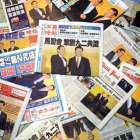 Las portadas unánimes de los diarios taiwaneses, ayer.-EFE / DAVID CHANG