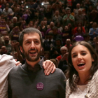 Pablo Iglesias, Juanma del Olmo e Irene Montero, en una imagen de archivo durante un mitin en Valladolid. ICAL