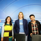 El Grupo Parlamentario de Podemos en las Cortes de Castilla y León, encabezado por Pablo Fernández (C), presenta el contenido de una moción no de ley sobre violencia de género-Ical