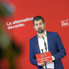 Eñ secretario general del PSCyL, Luis Tudanca, en su comparecencia de ayer.-ICAL