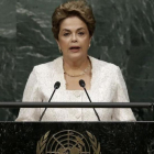 La presidente de Brasil, Dilma Rousseff, durante su discurso este viernes en la ONU.-REUTERS / MIKE SEGAR