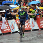 Jon Izagirre celebra su victoria de etapa en Morzine.-AFP / LIONEL BONAVENTURE