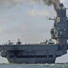 El 'Almirante Kuznetsov' navega por aguas internacionales, cerca del puerto de Dover (Reino Unido), el 21 de octubre.-EFE