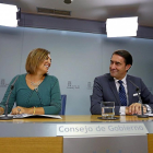 Milagros Marcos y Juan Carlos Suárez-Quiñones, en su comparecencia tras el Consejo de Gobierno.-ICAL