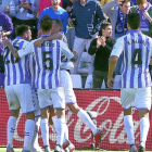 Celebración del gol de la victoria contra el Huesca.-P.REQUEJO