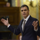 Pedro Sánchez en un momento de su intervención durante el debate de la moción de censura.-BERNARDO DÍAZ