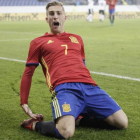 Gerard Deulofeu celebra un gol marcado a Austria en la fase de clasificación.-LISI NIESNER