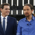 Albert Rivera y Pablo Iglesias, en un momento del debate de ayer.-JAVIER BARBANCHO