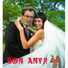 Foto trucada en la que se puede ver a Artur Mas y Anna Gabriel, en plena boda, felicitando el 2016.-TWITTER