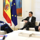 Michael O'Leary, Pedro Sánchez y Óscar Puente, en la reunión de Moncloa el 12 de enero.-E. M.
