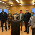Puente, Moratinos, Castañeda, Bustos, Pellitero y Prieto, ayer en la presentación de la Copa de Castilla y León en la sede de la FBCyL./ G. VELASCO
