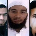 Retratos de tres sospechosos difundidos por las fuerzas de seguridad marroquies.-