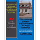 Cartel sobre la concentración contra la ocupación de viviendas en La Cistérniga. -E. PRESS