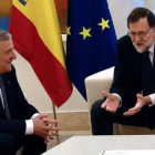 Antonio Tajani y Mariano Rajoy, durante la reunión que han mantenido ambos este viernes en la Moncloa.-AFP / GERARD JULIEN