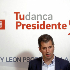 Luis Tudanca, en un momento de la rueda de prensa de este miércoles en la sede del partido.-ICAL
