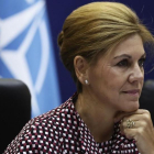 Cospedal, durante la videoconferencia con las tropas en el exterior para transmitirles un mensaje con motivo del 12-O.-MARISCAL (EFE)